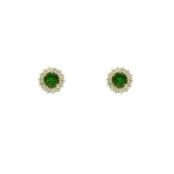 Brinco Redondo Verde em Zirc�nias em Ouro 18 Kilates � 25413